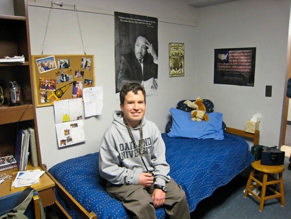 Micah in his dorm room